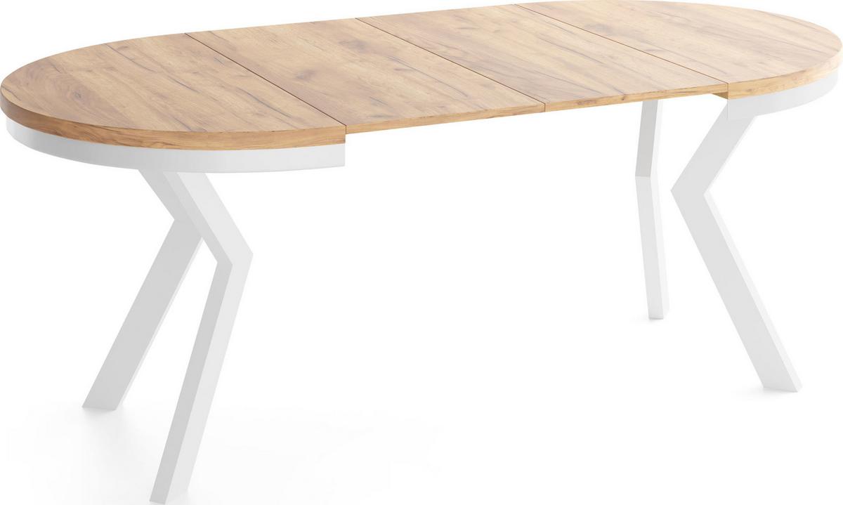 ESSTISCH Savio Weiß Neo rund ausziehbar verlängerbar XXL, Eiche Braun 100-200/100/77 cm - Eiche Wotan/Weiß, Holz/Holzwerkstoff (100/200/77cm) - WFL GROUP