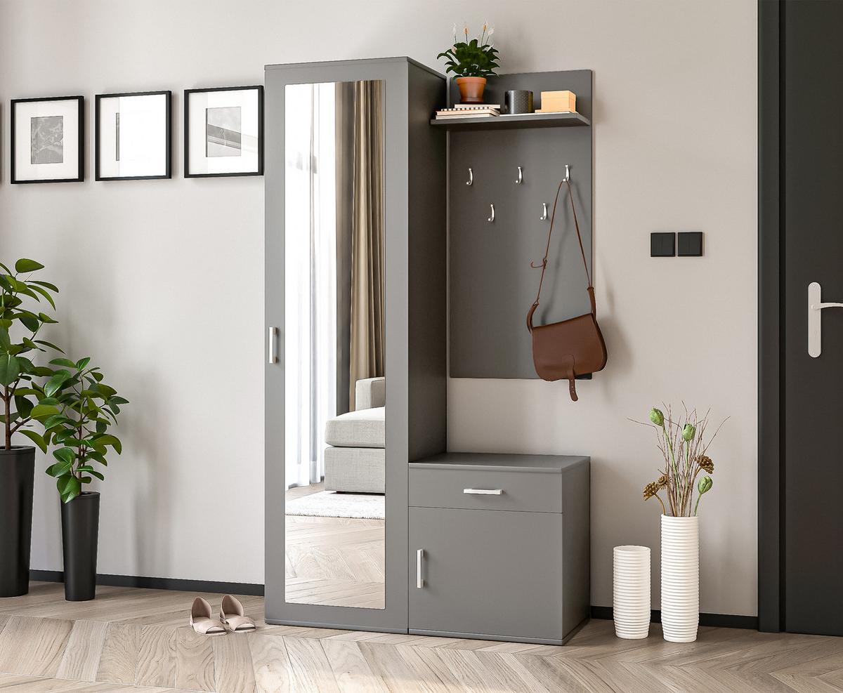 GARDEROBENSCHRANK Magnola Grau 100/180,5/35 cm – Modern, mit Spiegel und viel Stauraum - Grau, Holzwerkstoff/Kunststoff (100/180.5/35cm) - AX Living