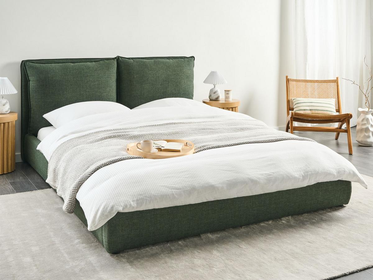 BETT mit Lattenrost 160/200 cm Stoff Dunkelgrün Bajonna - Schwarz/Grün, Textil (160/200cm) - Beliani