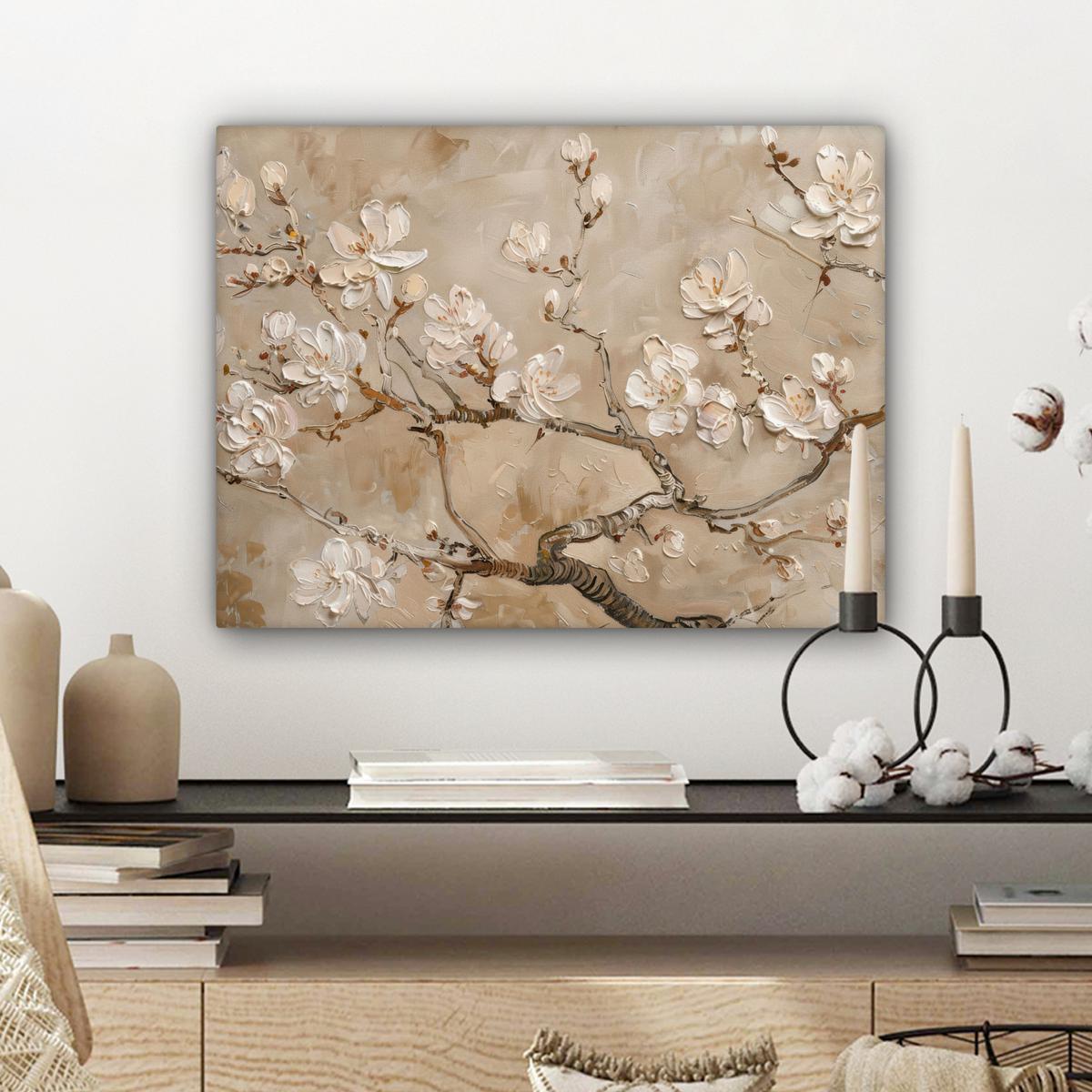 LEINWANDBILD Blumen - Modern - Beige - Weiß - Blüte Wandbild 40x30 cm - Beige, Textil (40/30cm) - MuchoWow