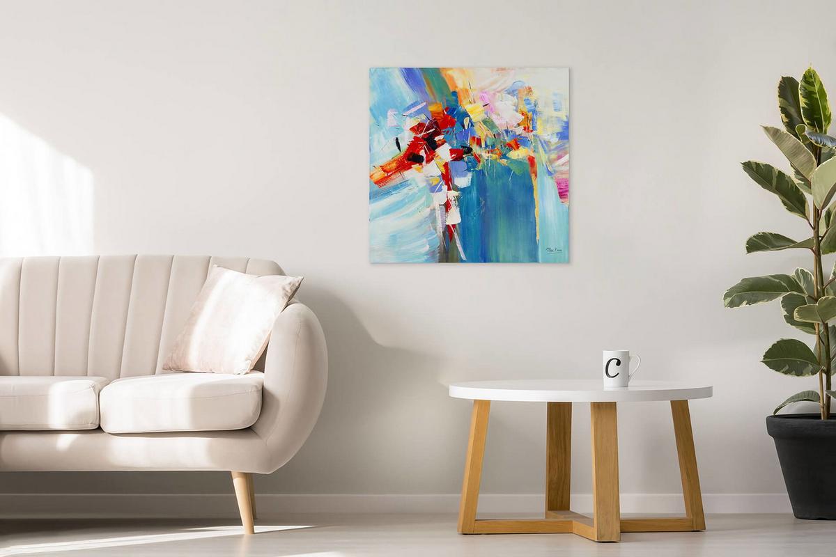 ACRYLBILD HANDGEMALT 80/80 cm - Blau/Multicolor, Holz/Textil (80/80cm) - KUNSTLOFT