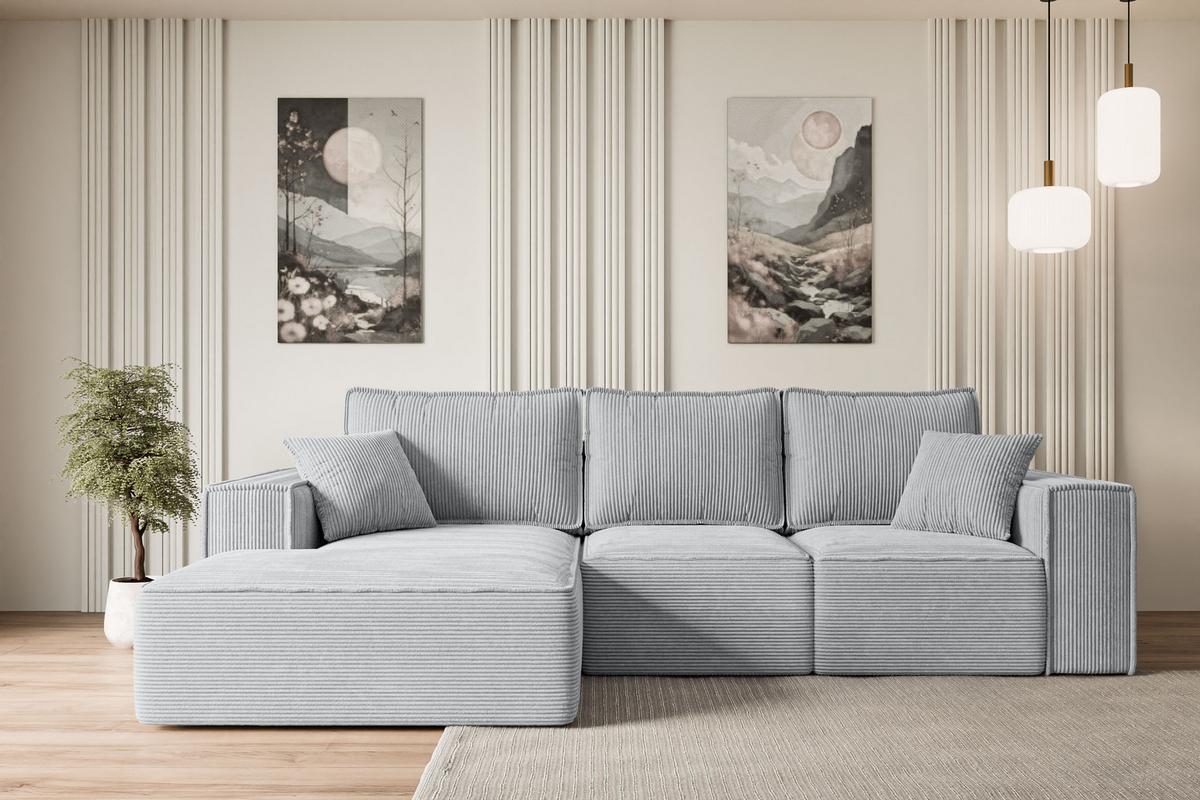 ECKSOFA mit Schlaffunktion und Bettkasten SERRA-L-S - 266x161x87 cm Grau Cord - Schwarz/Grau, Holzwerkstoff/Kunststoff (266/161cm) - ALTDECOR