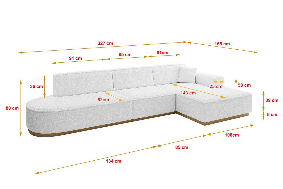 ECKSOFA Ottomane Rechts IREA-L2-v2 - 327x165x80 cm Weiß - Weiß, Holzwerkstoff/Textil (327/165cm) - ALTDECOR