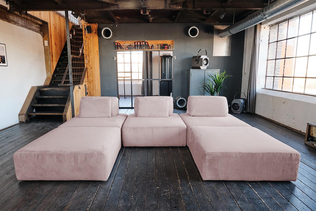 MODULSOFA WIOLO SOFT 5 MODULE 5 KISSEN Pink Cord - Schwarz/Rosa, Kunststoff/Textil (333/84/222cm) - KAWOLA