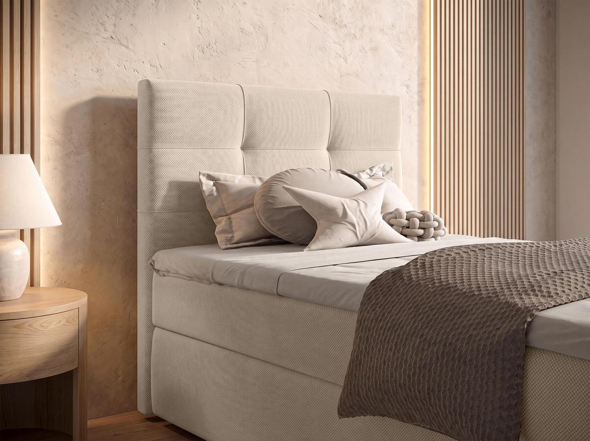 BOXBETT SAKARYA 100x200 cm mit Bettkasten und Matratze - Creme + TOPPER - Creme/Schwarz, Holz/Holzwerkstoff (100/200cm) - AX Living