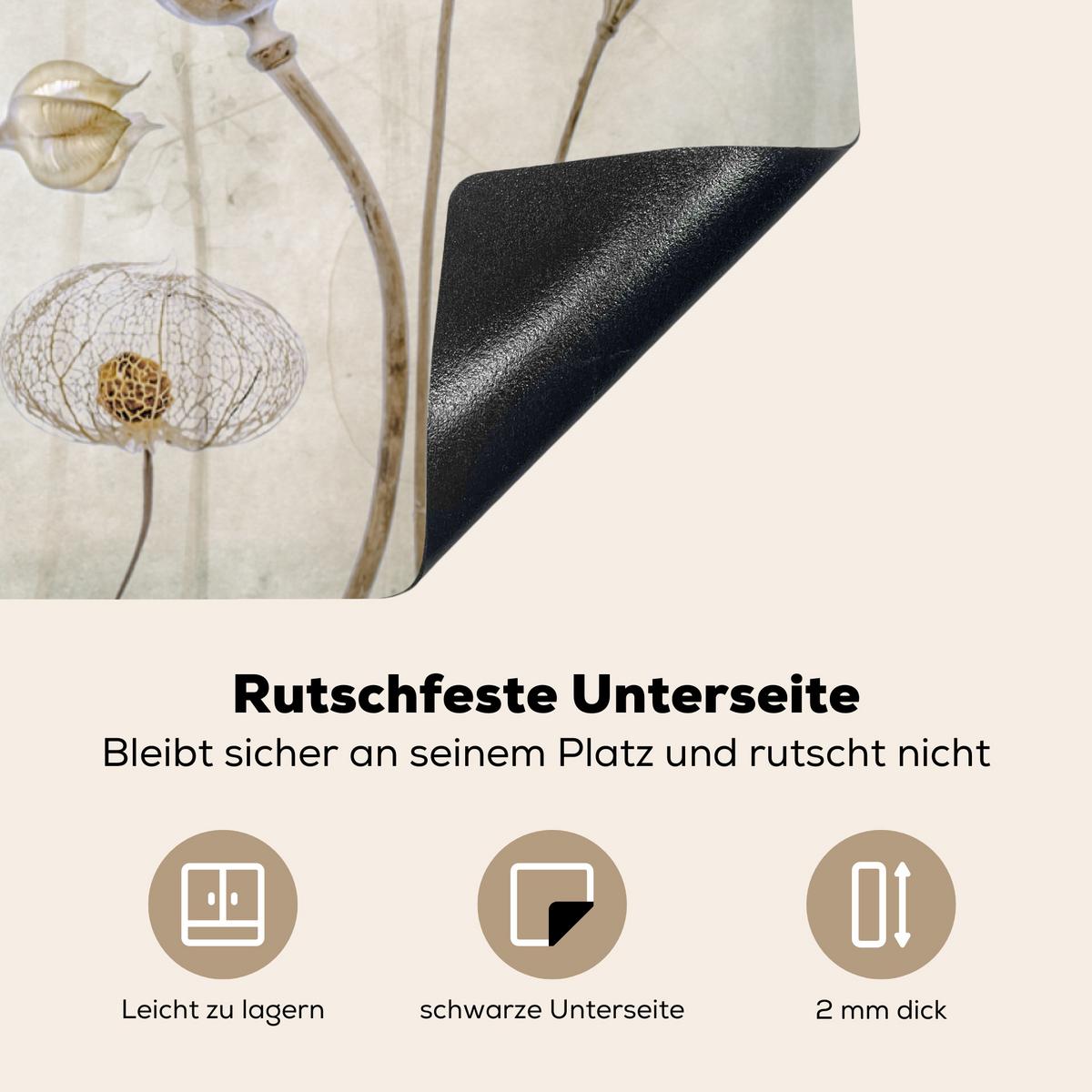 HERDABDECKPLATTE Blumen - Aquarell - Stilleben - Braun - Vintage Ceranfeldabdeckung 85x52 cm - Sandfarben, Kunststoff (85/52/0.2cm) - MuchoWow