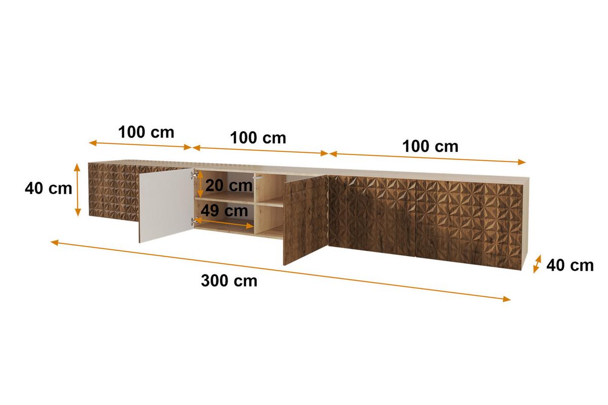 LOWBOARD VIRA-W 3x100x40x40 cm - Artisan / Katania - Eiche Wotan, Holzwerkstoff (300/40/40cm) - ALTDECOR