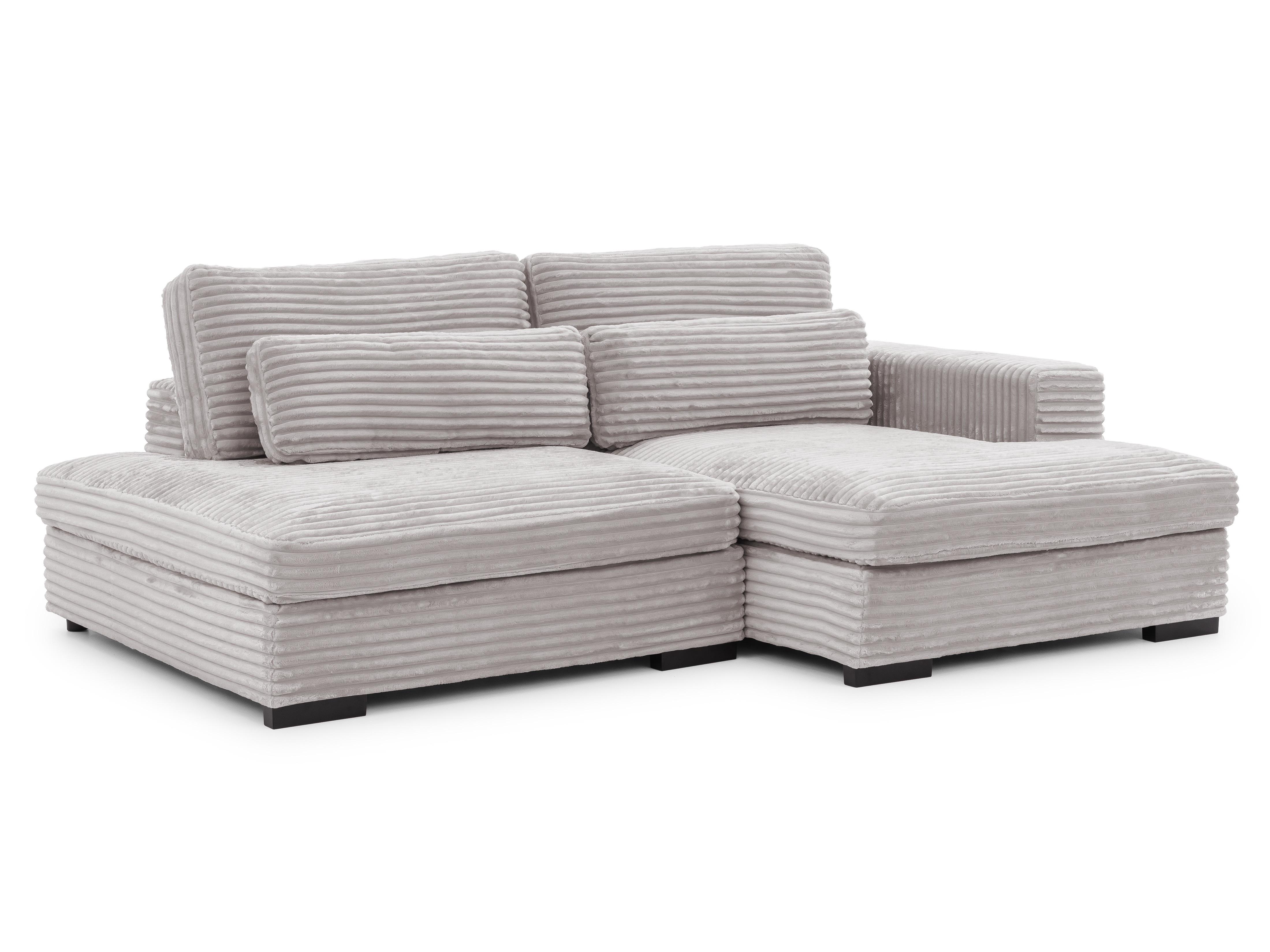 ECKSOFA Wolke mit tiefer Sitzfläche, Schlaffunktion und praktischem Bettkasten aus weichem Hellgrau Cordstoff - Hellgrau/Schwarz, Holz/Kunststoff (225/162cm) - S-Style