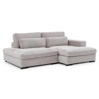 ECKSOFA Wolke mit tiefer Sitzfläche, Schlaffunktion und praktischem Bettkasten aus weichem Hellgrau Cordstoff - Hellgrau/Schwarz, Holz/Kunststoff (225/162cm) - S-Style