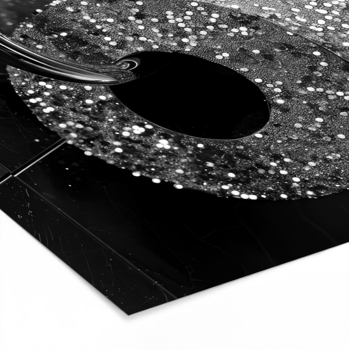 POSTER MIT RAHMEN WC - Toilettenpapier - Schwarz und weiß - Glitter 40x30 cm - Silberfarben, Papier (40/30cm) - MuchoWow