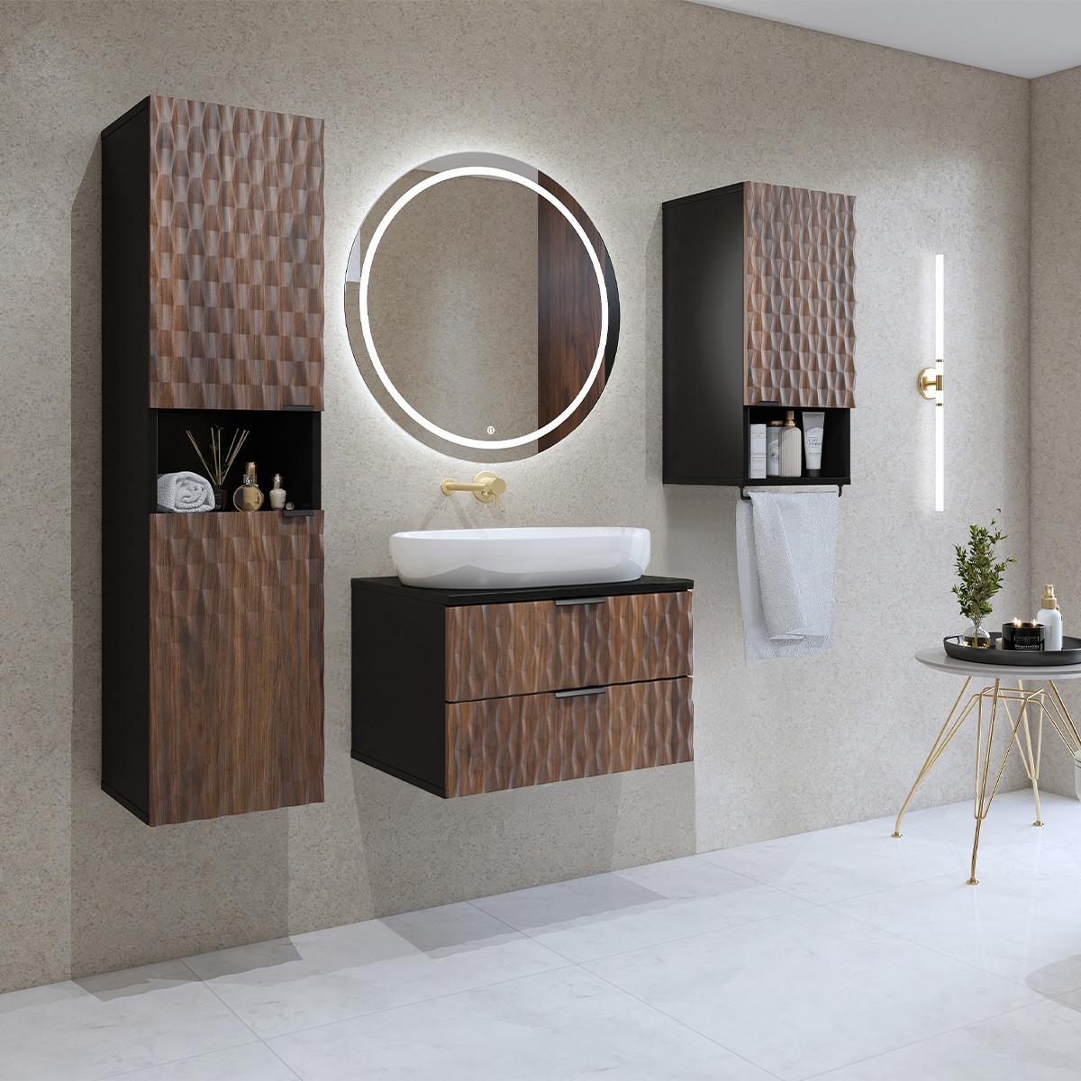 WASCHTISCHUNTERSCHRANK 63cm Nevia 2er-Set Holz und Schwarz - Schwarz, Holzwerkstoff (63/40/48cm) - Petits-meubles