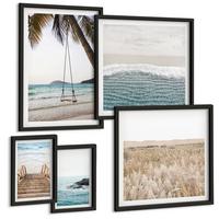 BILDER SET 5er Set - 50x50 cm & 20x30 cm & 40x60 cm Schwarzer Rahmen - Treppe, Strand, Meerblick, Schaukel - Schwarz, Kunststoff (40/60cm) - TULUP