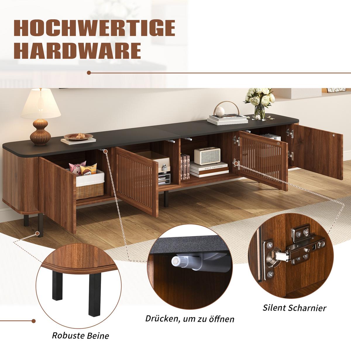 TV LOWBOARD walnuss schwarz modern 190cm stauraum - Walnussfarben, Holzwerkstoff (190/45/35cm) - Urban Meuble