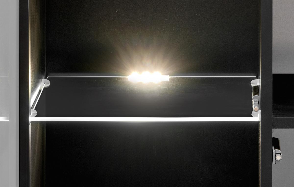 WOHNWAND Eiche, Marmor schwarz 300 cm, Anbauwand inklusive Ethanol Kamin - Eichefarben/Schwarz, Glas/Holzwerkstoff (300/182/45cm) - Inn.Furn