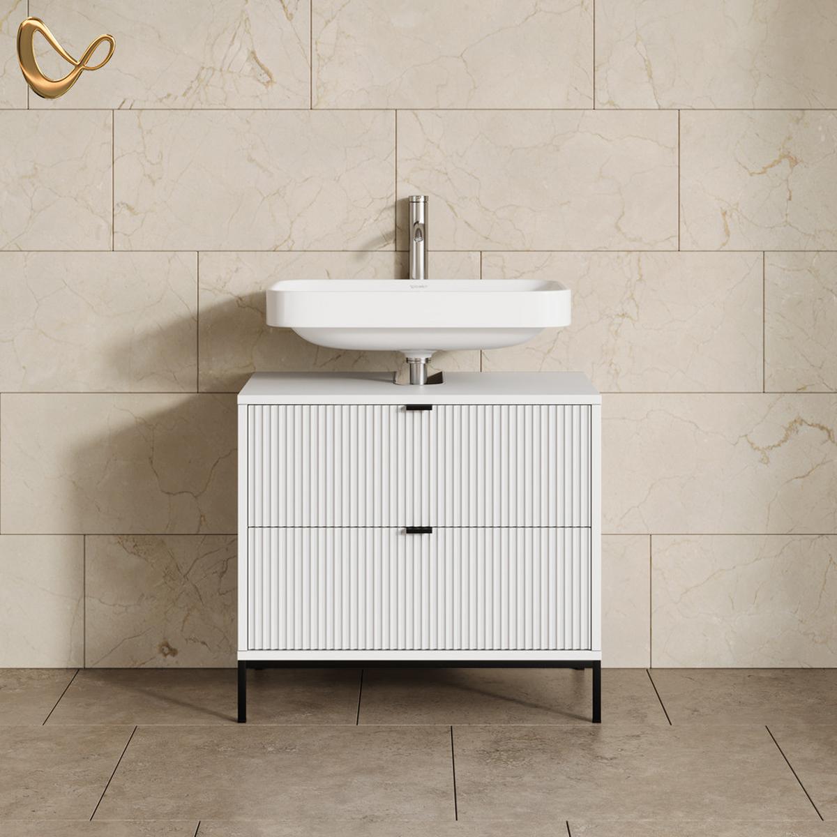 WASCHBECKENUNTERSCHRANK Aterno Weiß 70 x 63 cm mit 2 ausziehbaren Schubladen - Weiß, Holzwerkstoff (70/63/45.1cm) - Livinity®
