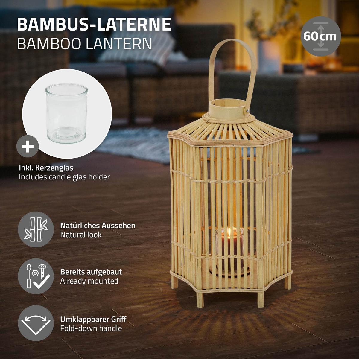 BAMBUS LATERNE H: 60 cm Holzfarbe Boho Stil - Naturfarben, Holz (30/60/30cm)
