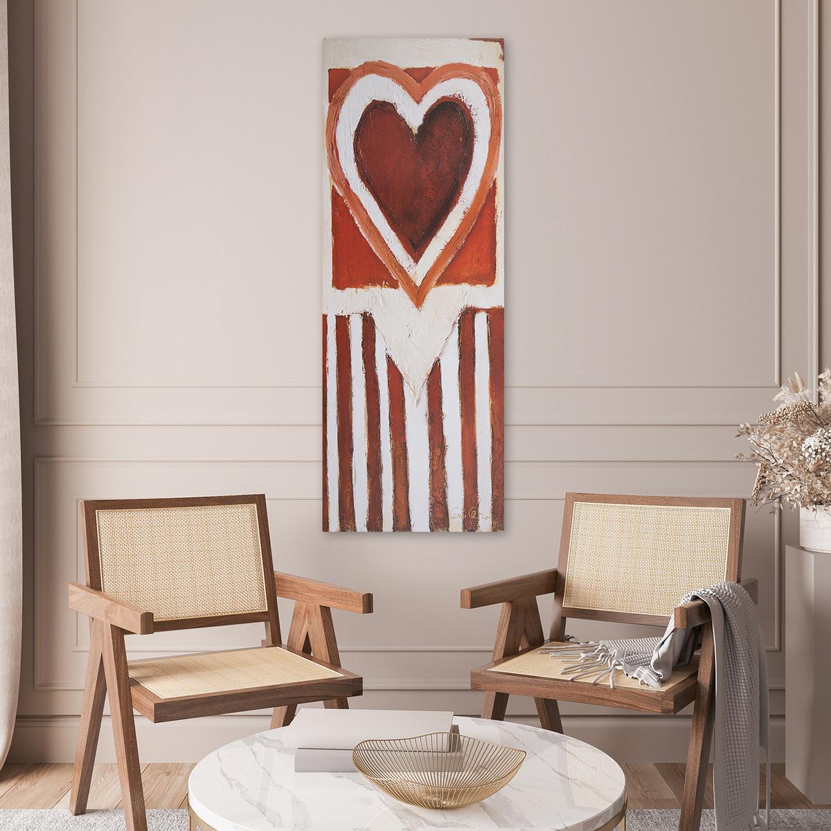 WANDBILD gemaltes herz - Orange, Textil (30/90cm) - Feeby