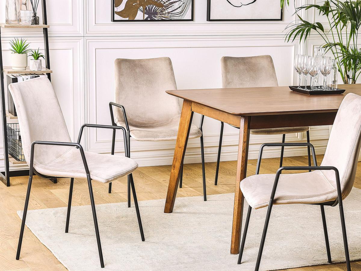 ESSZIMMERSTUHL 2er-Set Samtstoff Beige Jefferson - Beige, Textil/Metall (57/87/60cm) - Beliani