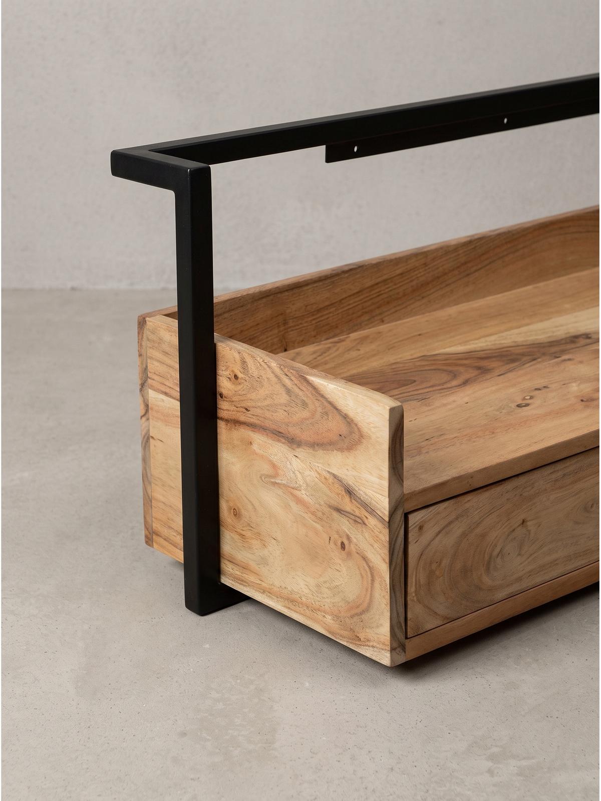 SCHREIBTISCH MURES, Akazie Massivholz, Akazie-Schwarz, 120 x 38 x 37 cm - Schwarz/Akaziefarben, Holz/Metall (38/120/37cm) - KADIMA DESIGN