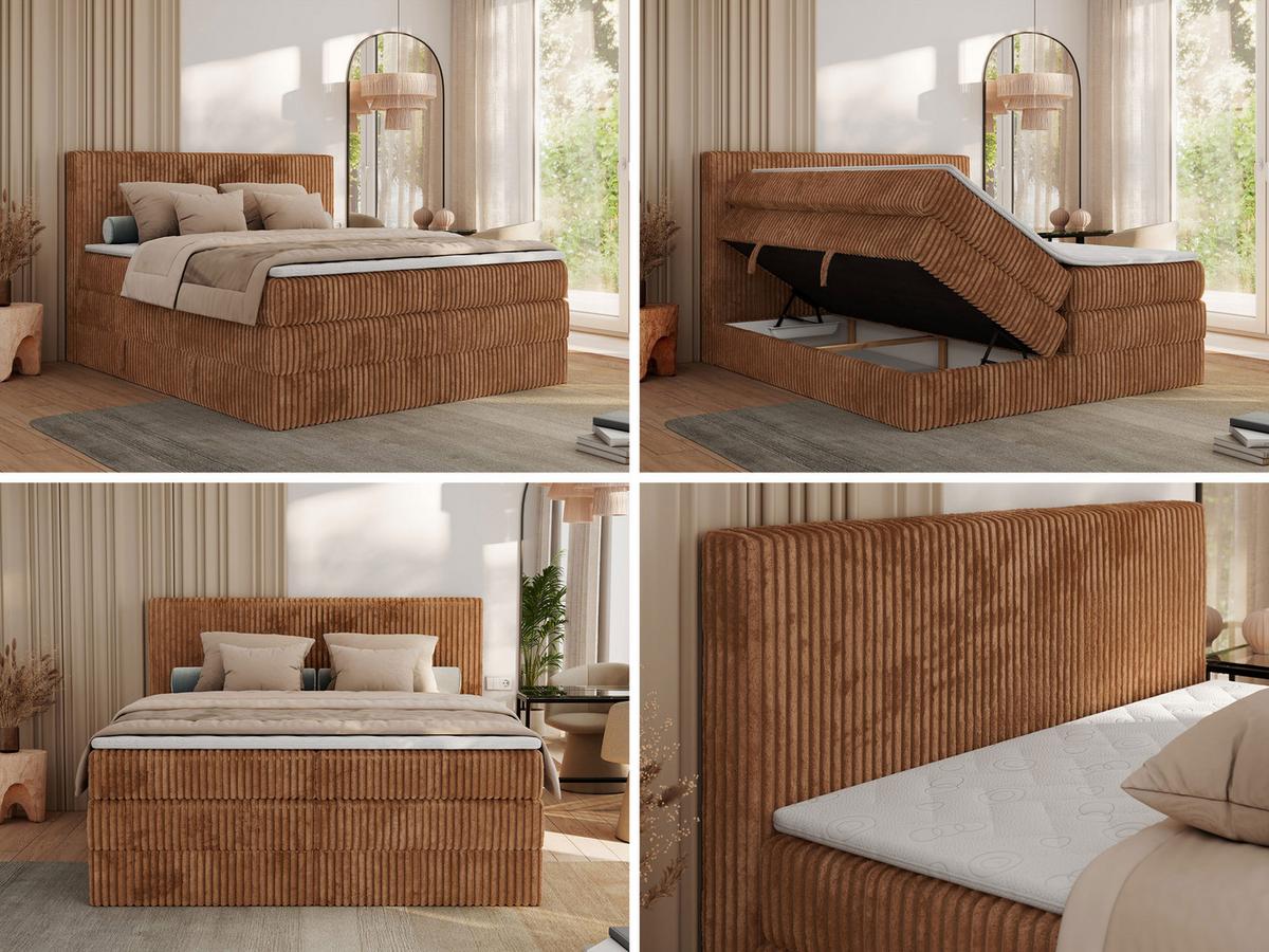BOXSPRINGBETT TILIANO KING - 200/200 - Orange Cord - H4 - Orange, Holz/Textil (200/200cm) - MKS