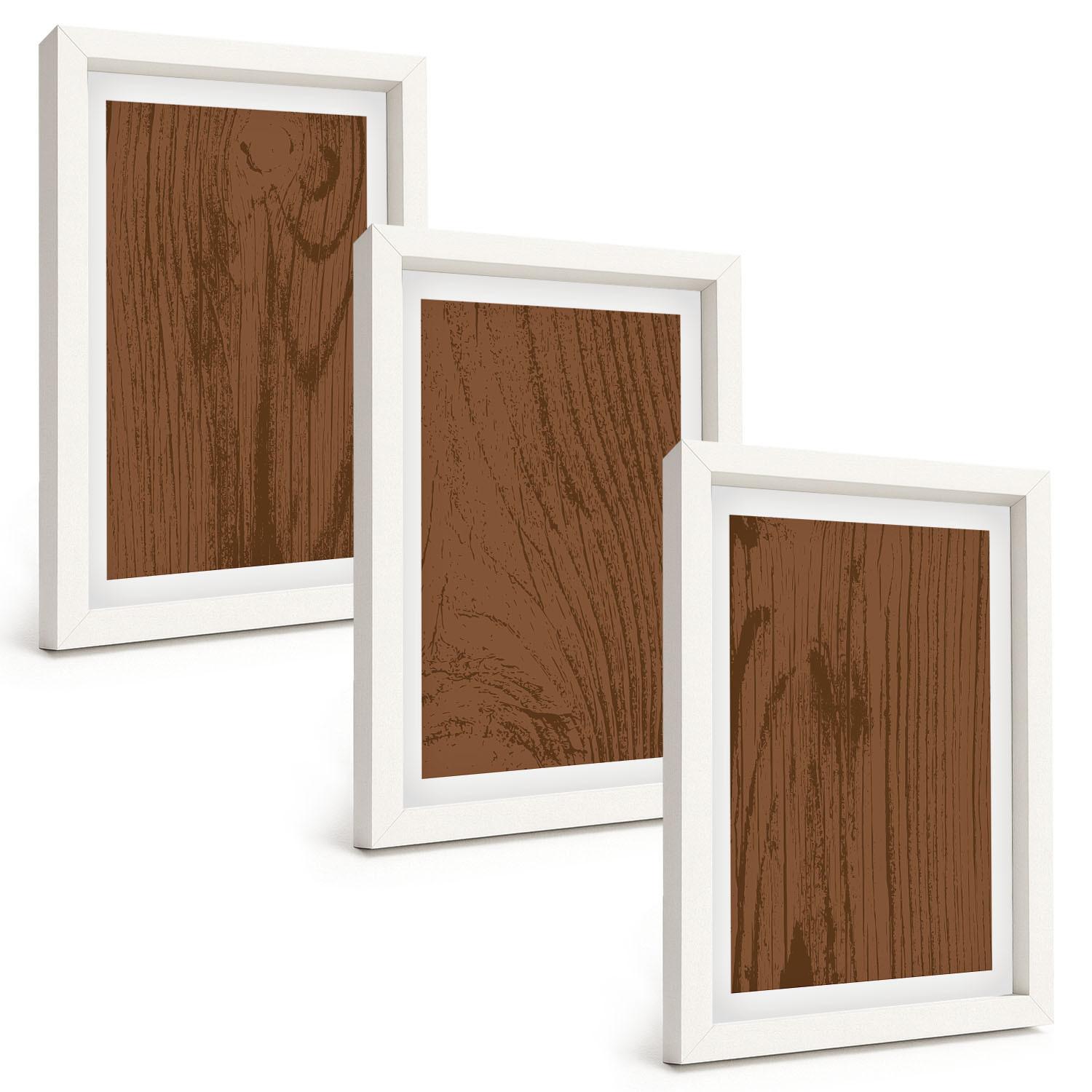 BILDER SET 3er Set - 20x30 cm Weißer Rahmen - Holzstruktur, Rinde, Minimalismus - Weiß, Kunststoff (20/30cm) - TULUP