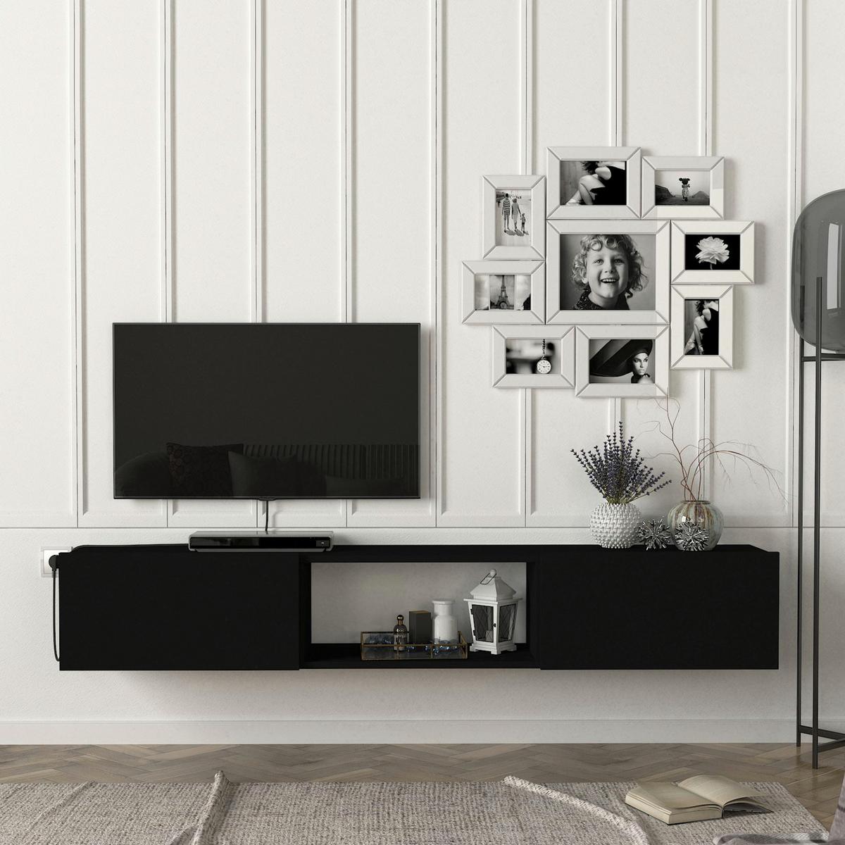 TV-ELEMENT Paltamo - Schwarz, Holzwerkstoff (180/29.5/31cm) - [en.casa]
