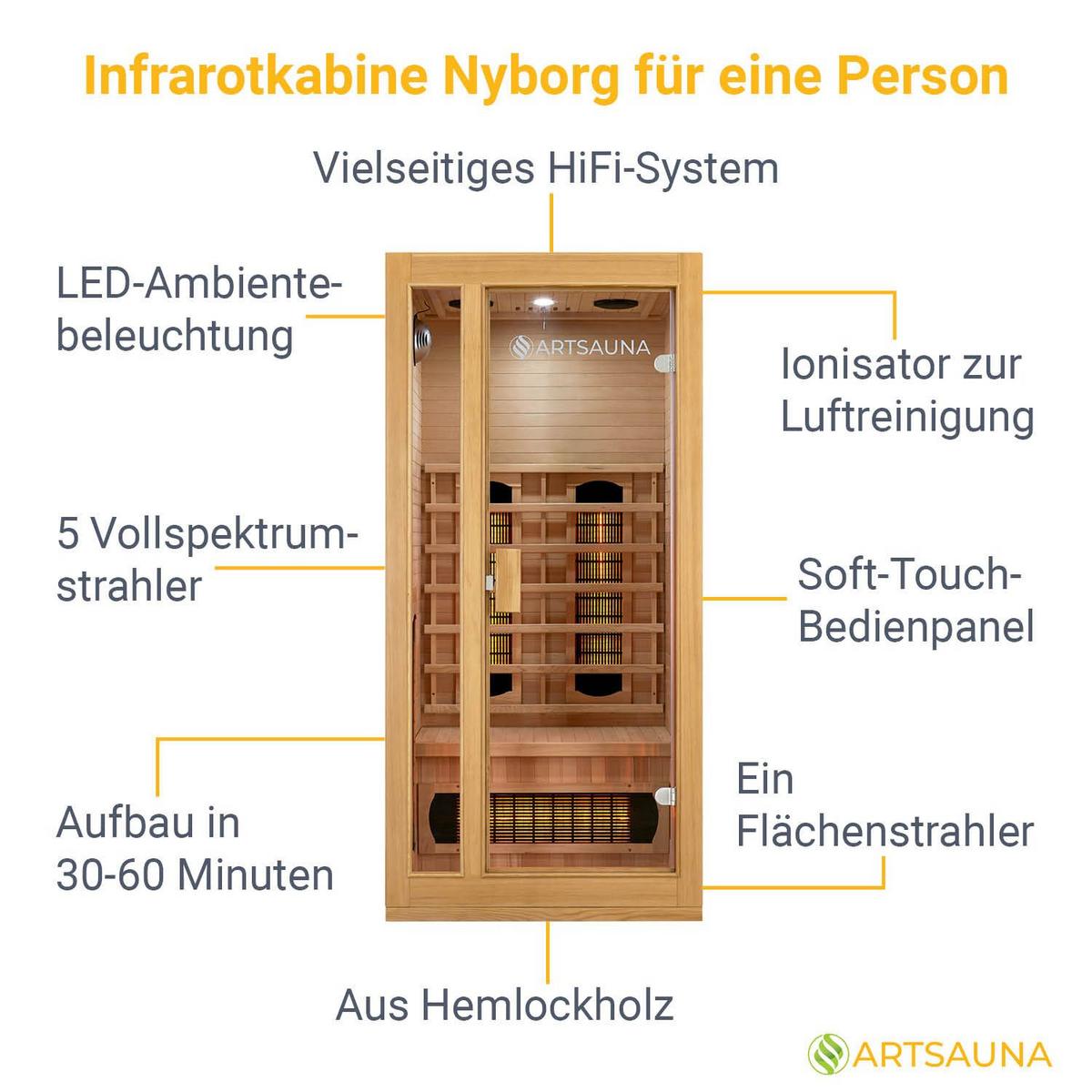 INFRAROTKABINE Nyborg S90V mit Vollspektrumstrahlern - Naturfarben, Holz (90/190/90cm) - Artsauna