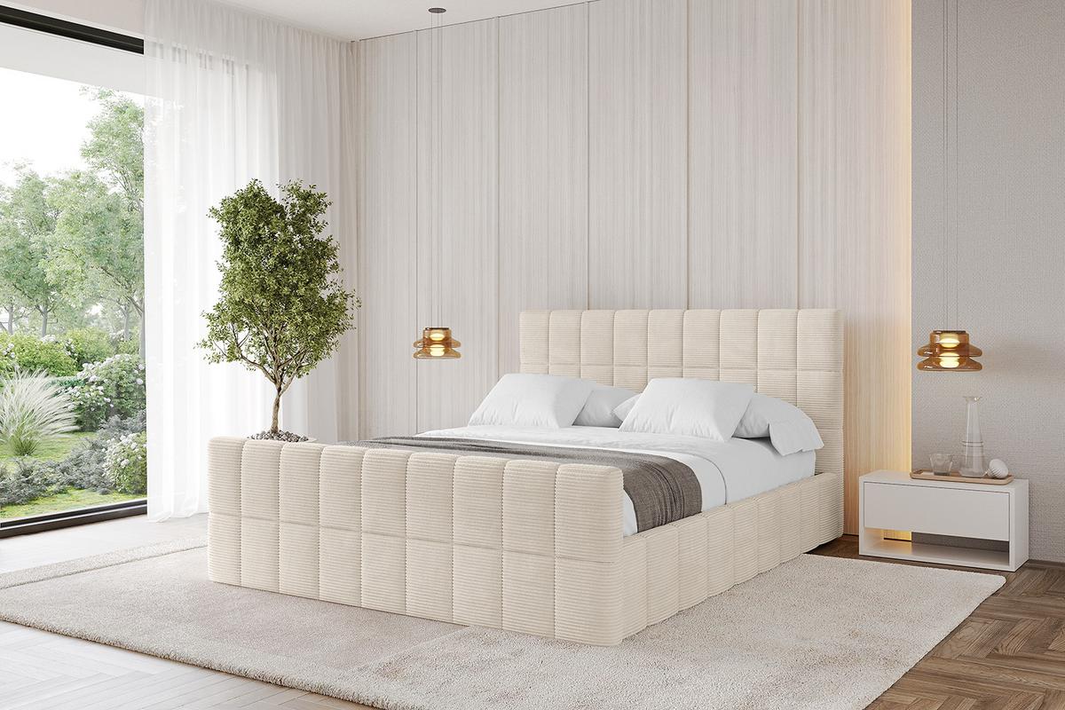 POLSTERBETT mit Bettkasten, Fußteil und Lattenrost, Boxbett ohne Matratze - AMEA-Z 180x200 Beige - Creme, Holzwerkstoff/Textil (180/200cm) - ALTDECOR