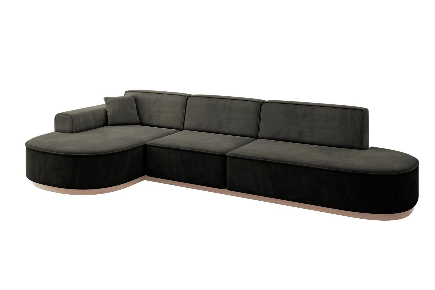 ECKSOFA Ottomane Links MARI-L2-v1 - 328x171x83 cm Schwarz Velours - Schwarz, Holzwerkstoff/Textil (328/171cm) - ALTDECOR