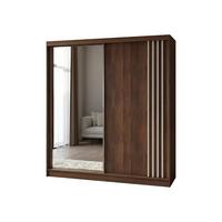 SCHWEBETÜRENSCHRANK NELVIA 200/216/61 cm Modern Kleiderschrank 2-türig mit Spiegel Nussbaumfarben - Nussbaumfarben, Holzwerkstoff (200/216/61cm) - MASSENO