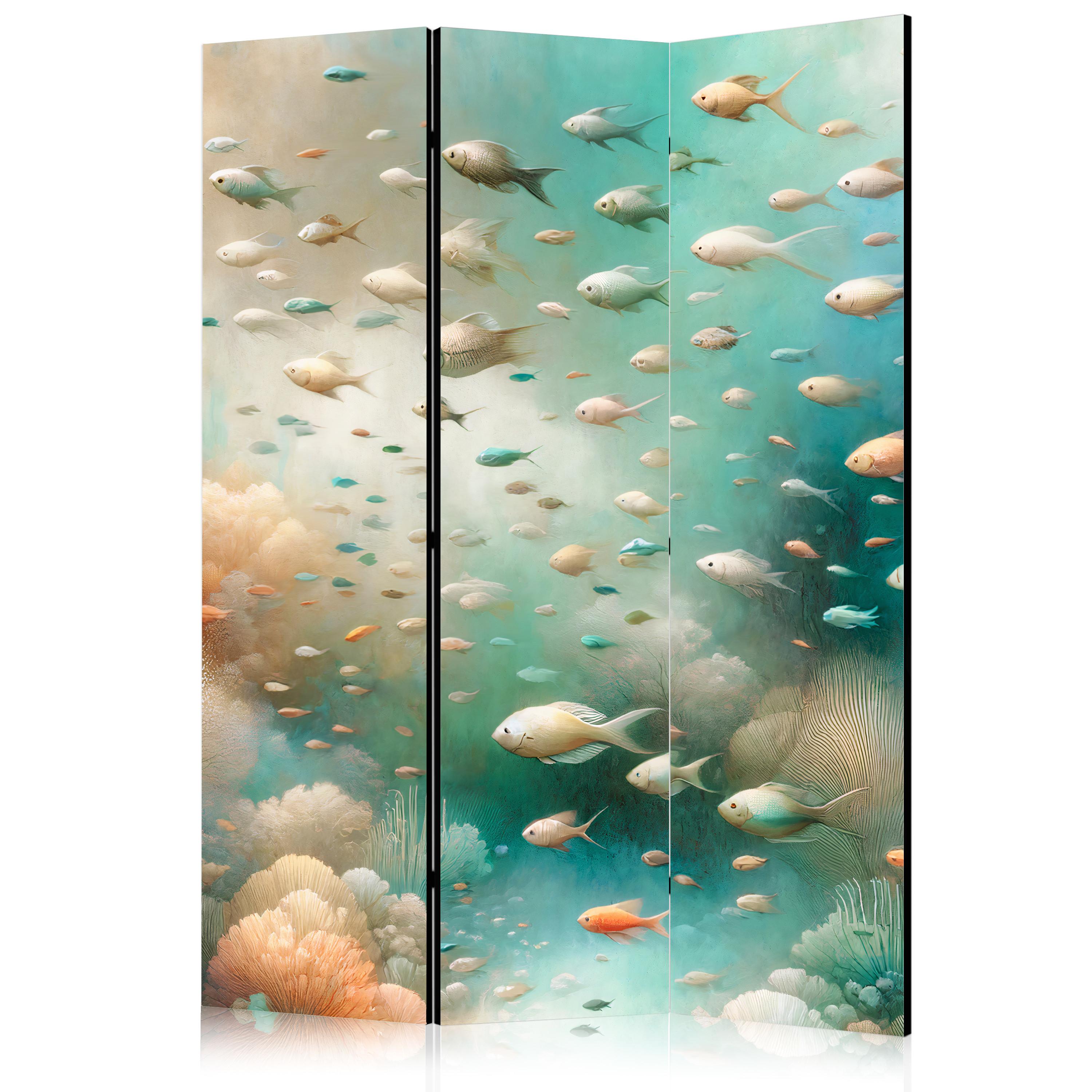 PARAVENT Akustik 3-tlg 135x172 cm Fische Im Ozean Boho - Multicolor, Holz/Textil (135/172/3cm) - Muralo