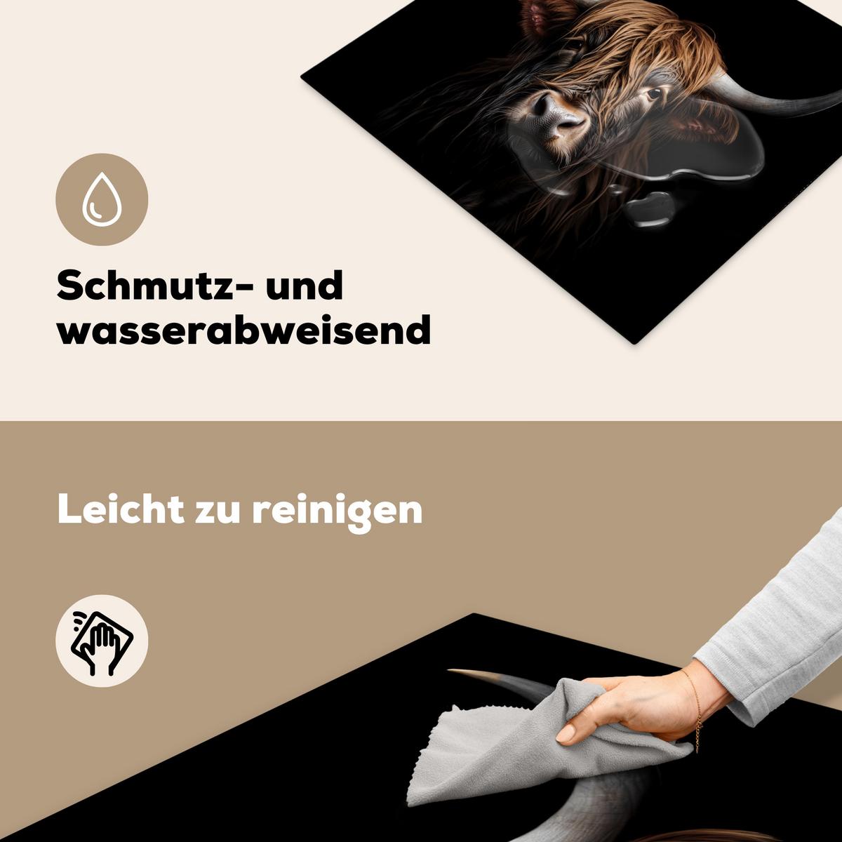 HERDABDECKPLATTE Schottischer Highlander - Porträt - Schwarz - Tier Abdeckung Ceranfeld 57.6x51.6 cm - Braun, Kunststoff (57.6/51.6/0.2cm) - MuchoWow