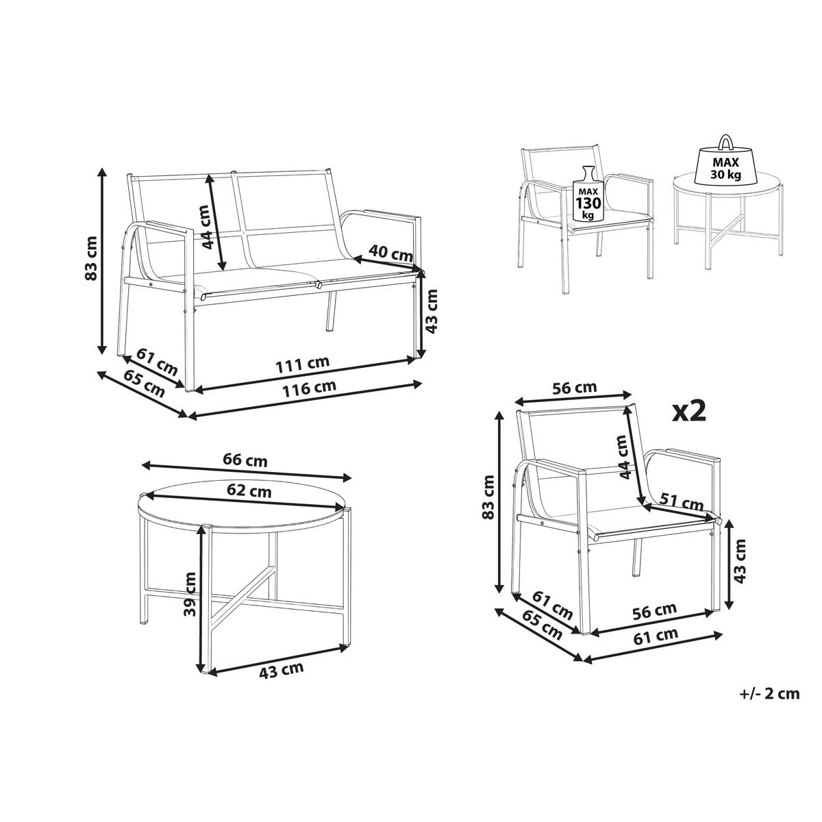 LOUNGE-SET mit Tisch 4-Sitzer Metall Beige Ledro - Beige, Metall - Beliani