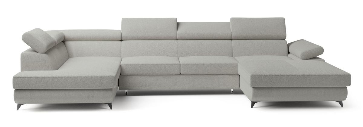 WOHNLANDSCHAFT RUBANO L-S Hellgrau Boucle-Stoff mit Schlaffunktion - Hellgrau, Holz (339/89/190cm) - MASSENO