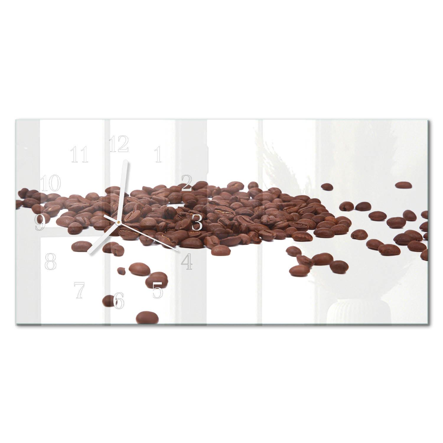 WANDUHR aus Glas 60x30 cm - Kaffeebohnen - Braun, Glas (60/30/0.4cm) - TULUP