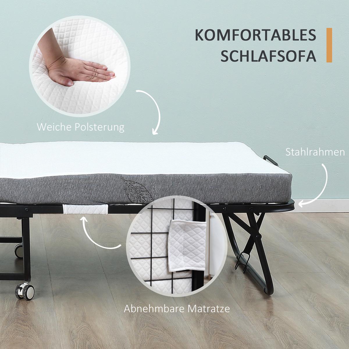 KLAPPBETT Polyester Schaumstoff Weiß Schwarz - Schwarz/Weiß, Kunststoff/Textil (90/200cm) - HOMCOM