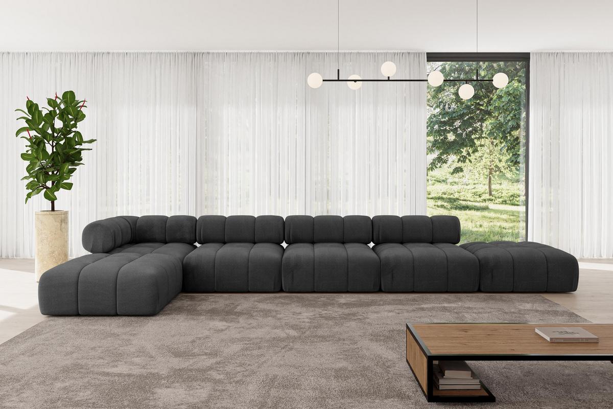 ECKSOFA modulares Sofa Kerru-L3 - 475x190x70 cm Schwarz Velours - Schwarz, Holzwerkstoff/Textil (475/190cm) - ALTDECOR