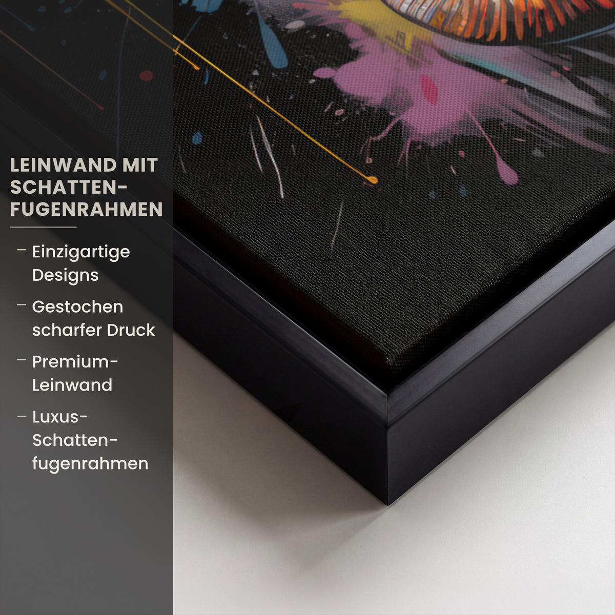 LEINWAND Bilder mit Rahmen - Elefant - Graffiti - Schwarz - Tiere - Farben - 70x100 - Schwarz, Textil (70/100cm) - MuchoWow