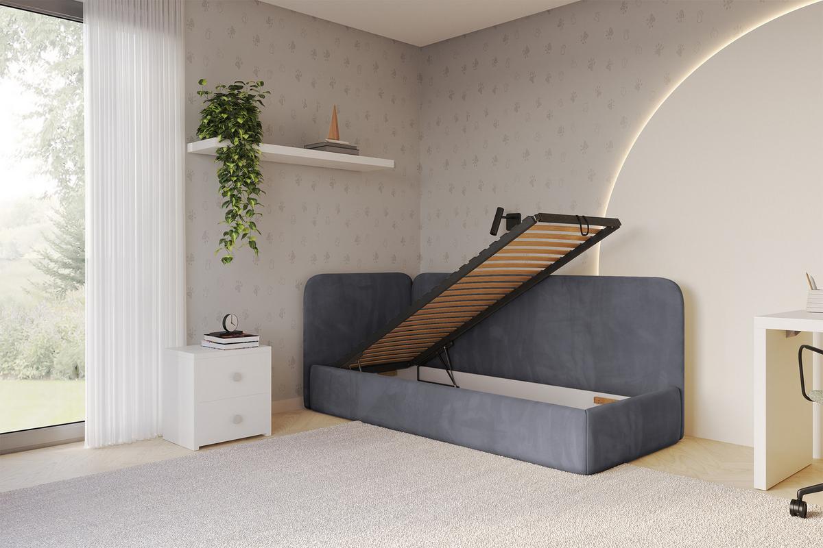 EINZELLBETT Jugendbett mit Bettkasten und Matratze H3/H4, Rechts - ELSY 90x200 Dunkelgrau - Titanfarben, Holzwerkstoff/Textil (90/200cm) - ALTDECOR
