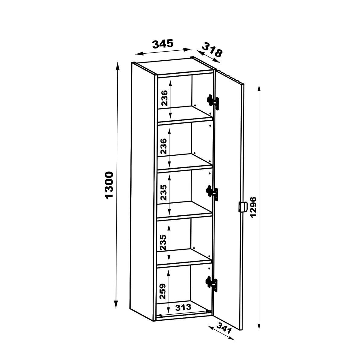 HOCHSCHRANK Lexa Weiß - Weiß, Holzwerkstoff (34.5/130/31.8cm) - Petits-meubles