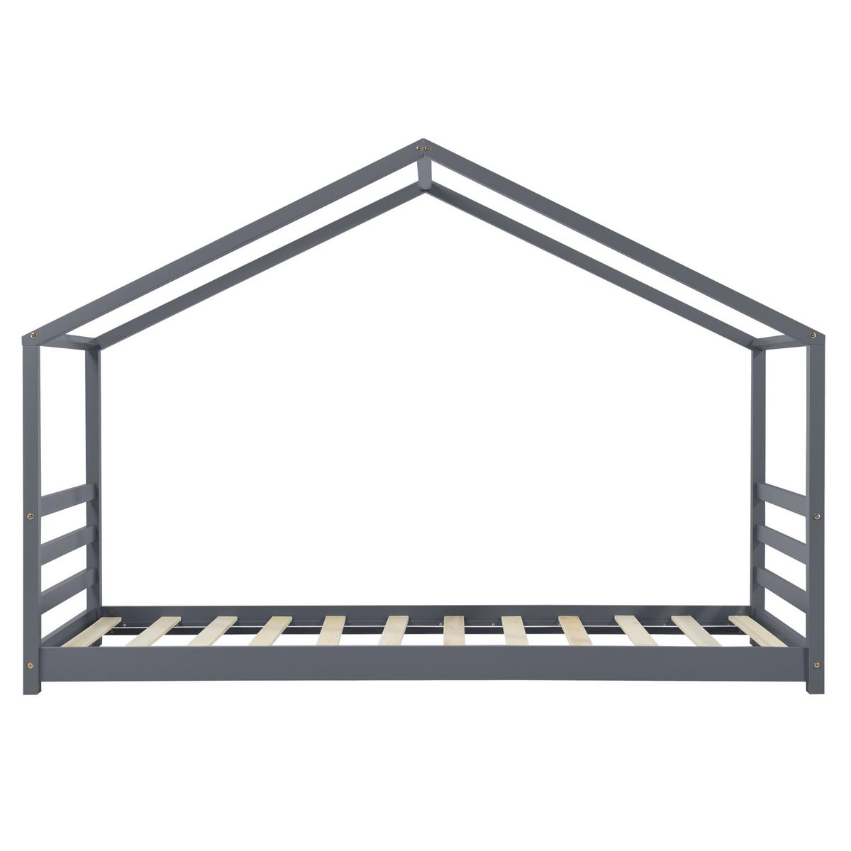HAUSBETT Vardø - Dunkelgrau, Holz (90/200cm) - [en.casa]