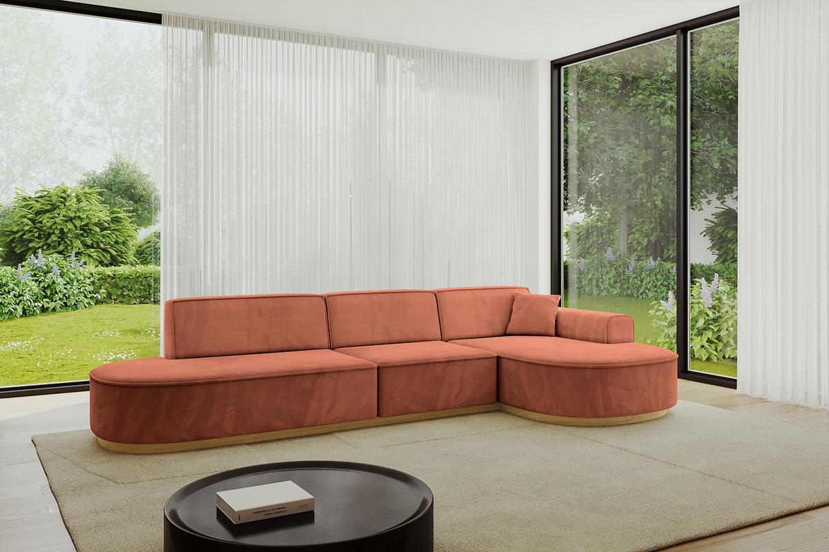 ECKSOFA Ottomane Rechts MARI-L2-v2 - 328x171x83 cm Koralle Velours - Koralle, Holzwerkstoff/Textil (171/328cm) - ALTDECOR