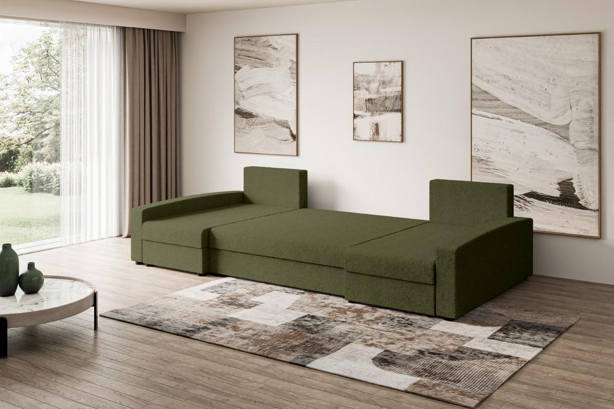 WOHNLANDSCHAFT mit Schlaffunktion und Bettkasten ALESIA-U 301x140x90 cm Grün Bouclé - Silberfarben/Grün, Holzwerkstoff/Kunststoff (301/90/140cm) - ALTDECOR