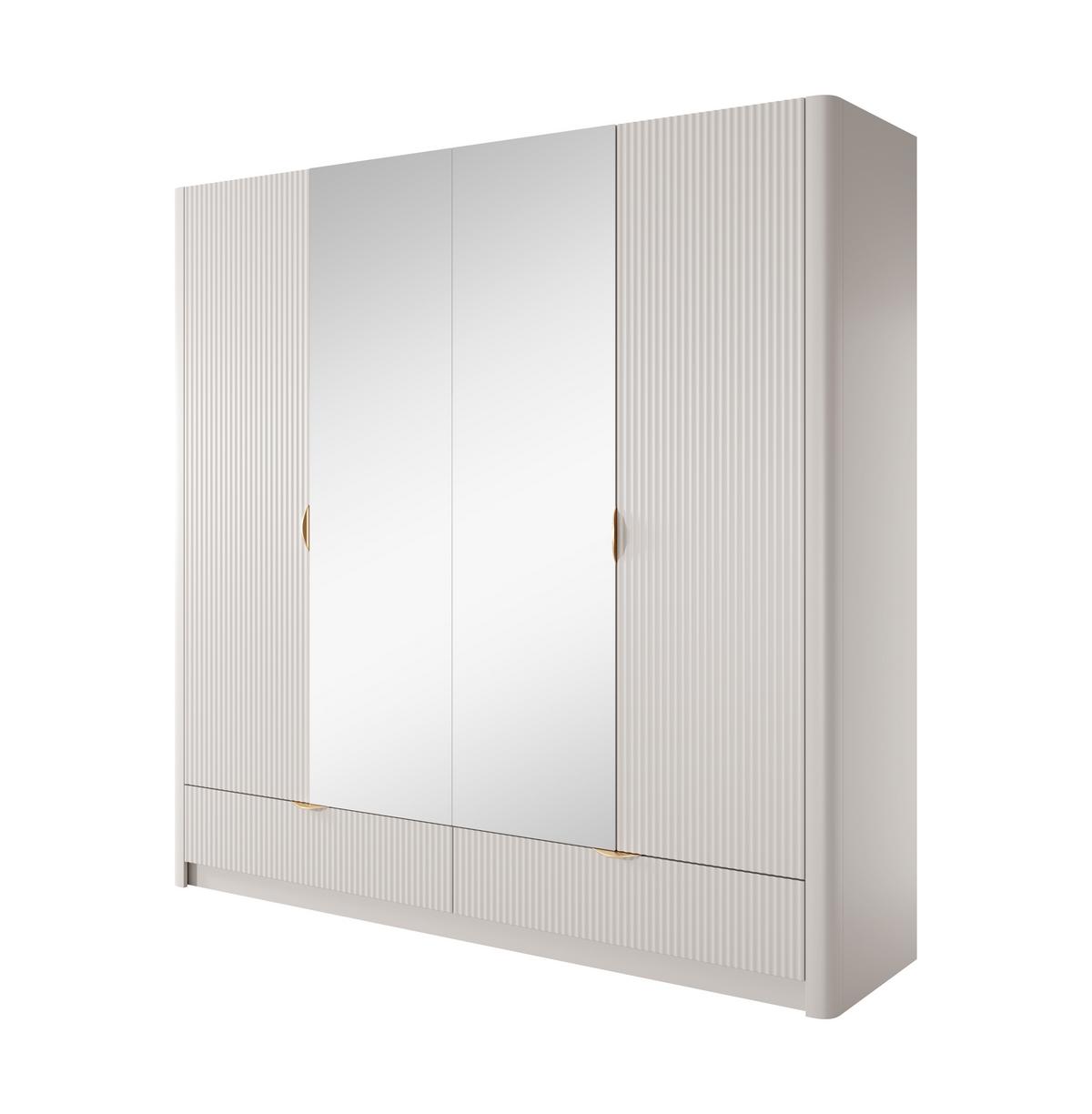KLEIDERSCHRANK Vespasia 4T 2S Beige 213/208,4/54,6 cm – Geriffelten Fronten - Beige, Holzwerkstoff (213/208.4/54.6cm) - AX Living