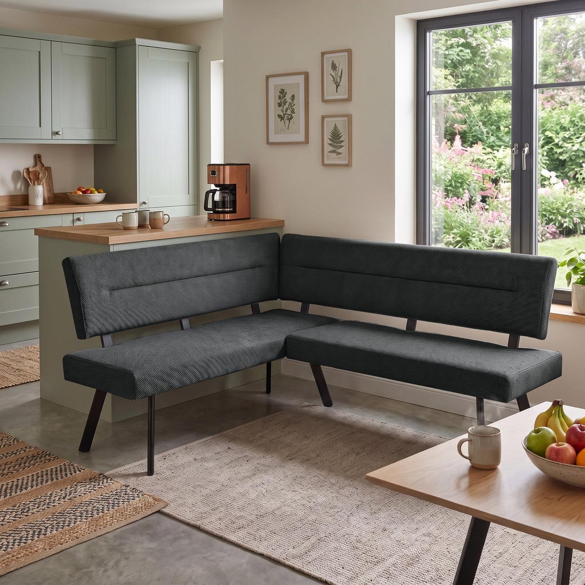 ECKBANK Zerra 192x153 cm, mit Metallbeinen, Curio-Stoff, Anthrazit - Anthrazit/Schwarz, Metall (192/153cm) - Beautysofa