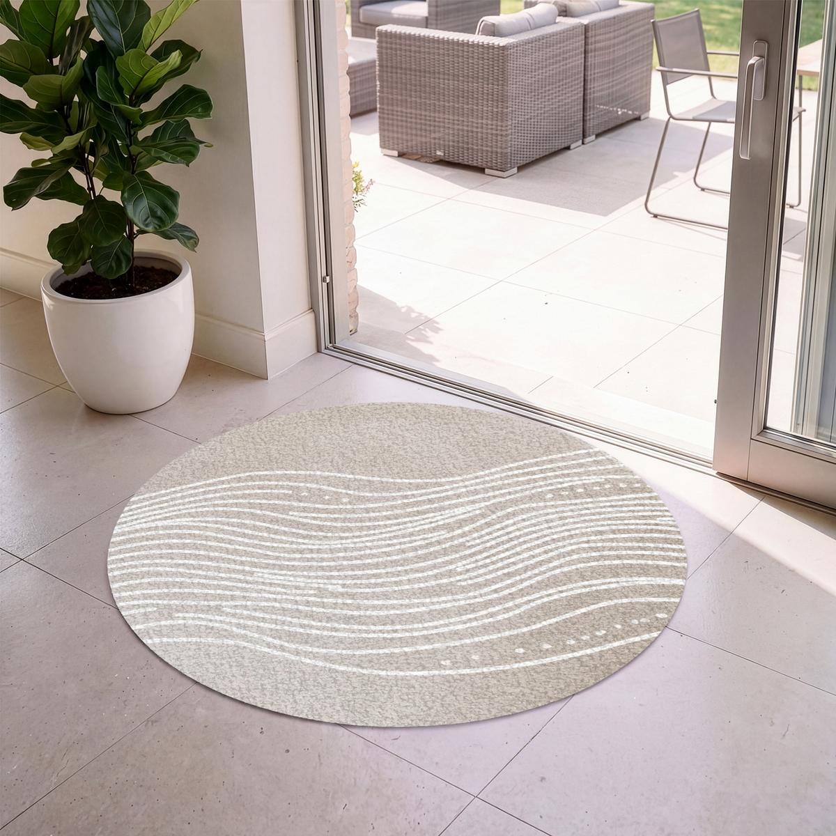 FUSSMATTE Wellenlinien - Fließend - Sandfarben Fußabtreter 120x120 cm - Beige, Kunststoff (120/0.4cm) - MuchoWow
