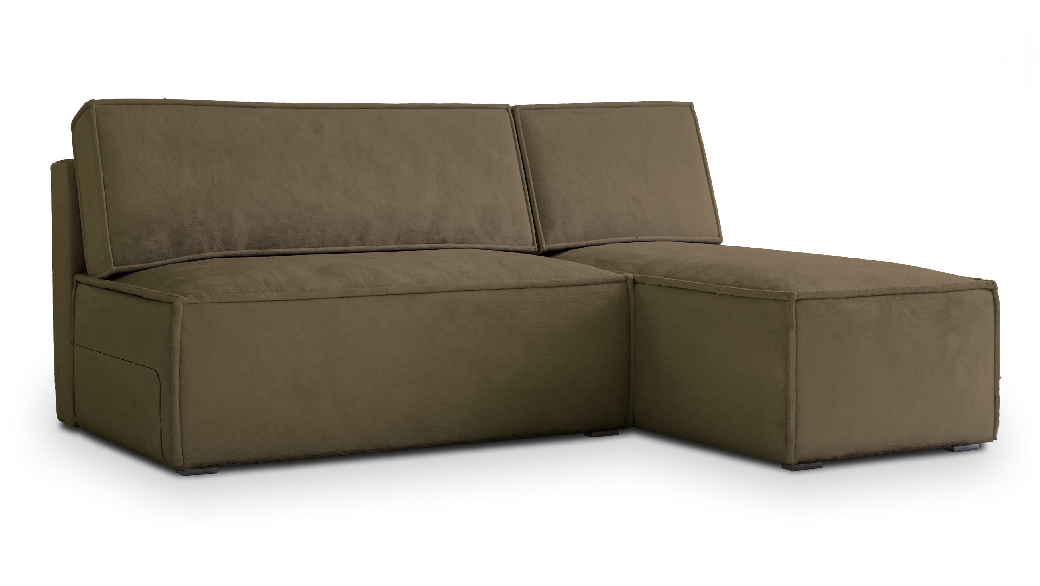 ECKSOFA BRISO M Beige Velours-Stoff mit Schlaffunktion - Beige/Grau, Holz/Kunststoff (200/140cm) - MASSENO