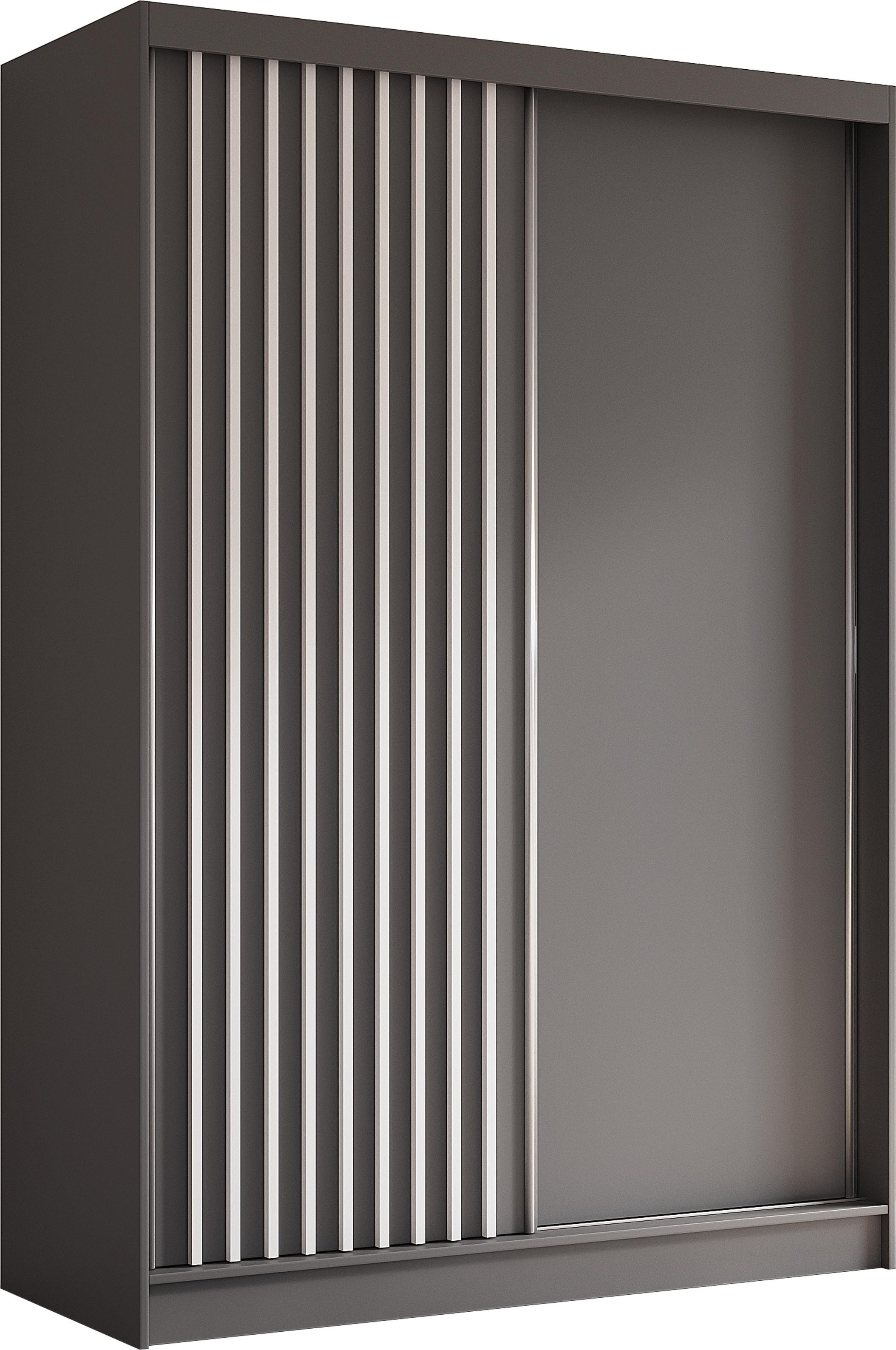 SCHWEBETÜRENSCHRANK Cabinio Grau Weiß 150/216/61 cm – Modern, mit Lamellen - Weiß/Grau, Holzwerkstoff/Kunststoff (150/216.1/61cm) - AX Living