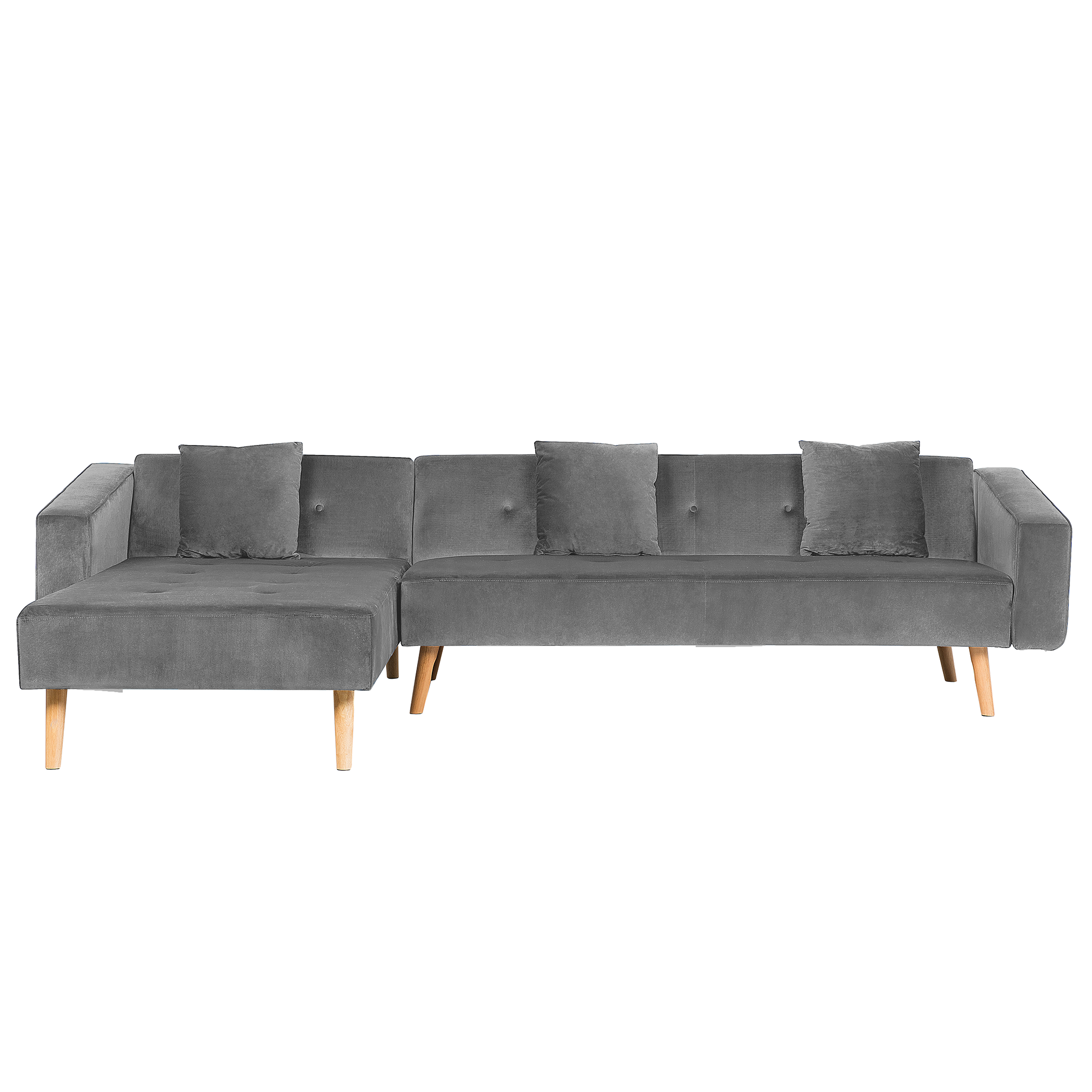 ECKSOFA Samtstoff Grau Vadso - Grau, Textil (303/98cm) - Beliani