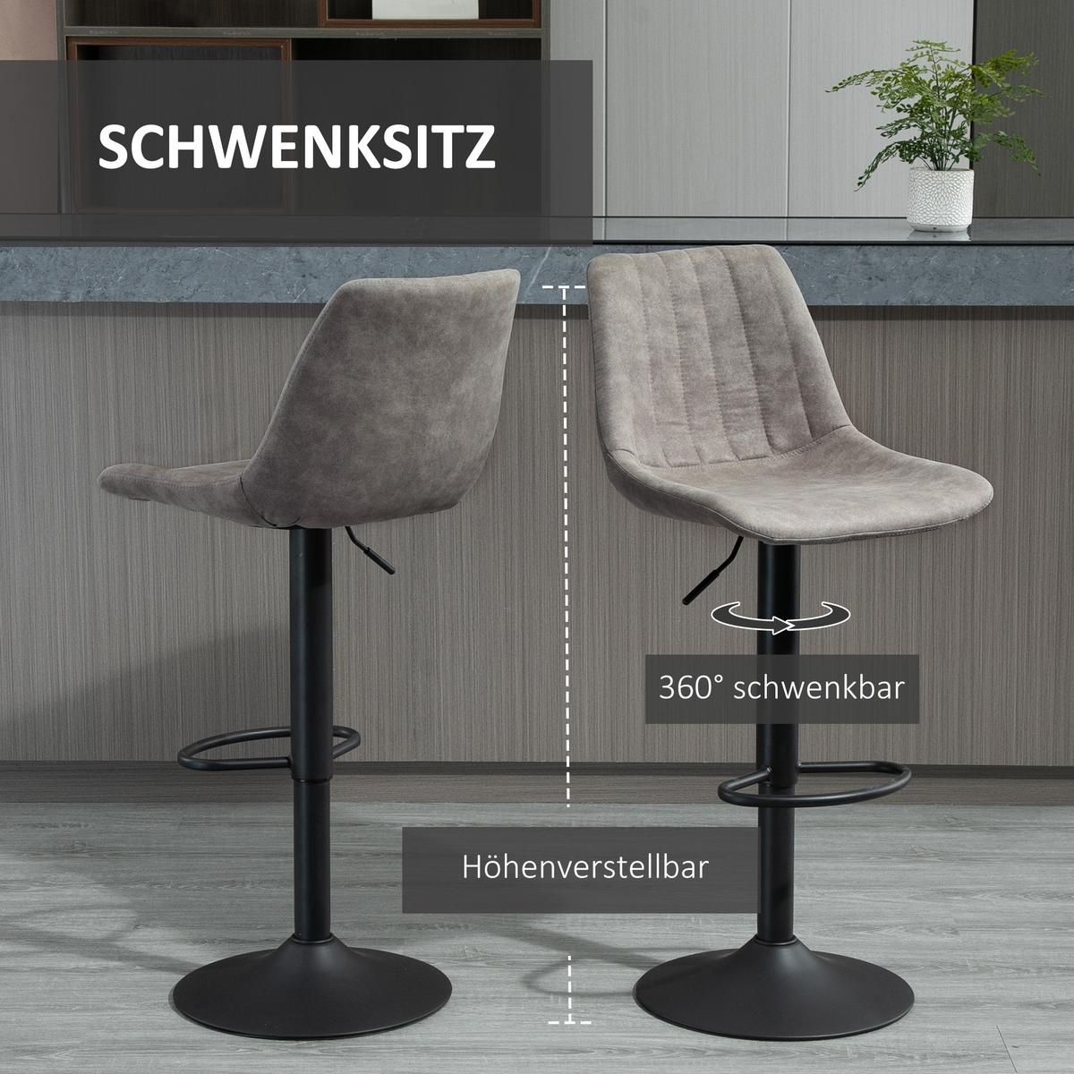 BARHOCKER 2er-Set , Höhenverstellbarer mit Fußstützen - Grau, Textil (43/110/46.5cm) - HOMCOM